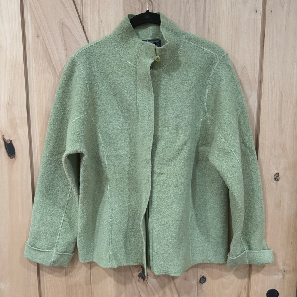 Herman Geist Vintage Wool Jacket Size Medium Petite Full Zip Cardigan Sage Green